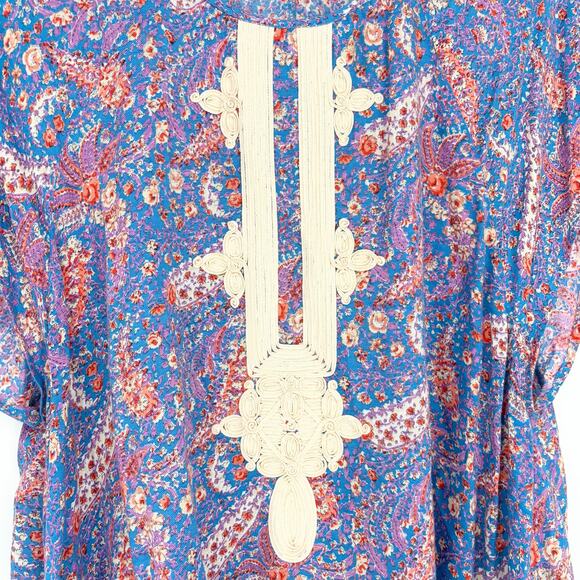 THML Blue Red Pink Floral Paisley Print Oversized Embellished Top Size M - Picture 3 of 6